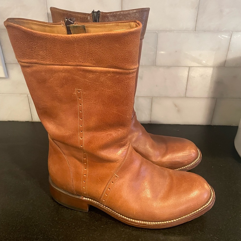 Loblan Brown Leather Womens Boots Square Toe Size 8.5 - Picture 6 of 8